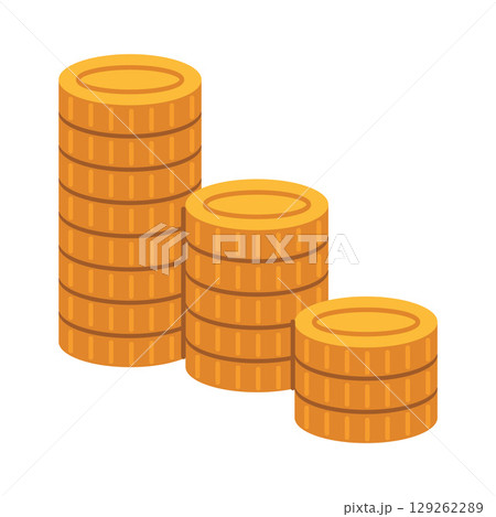 Stacks of golden coins arranged by height, symbolizing savings, income and financial growth 129262289