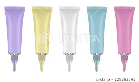 Set of tubes with long nozzle. White, yellow, pink, purple and blue tubes Set of tubes with long nozzle. White, yellow, pink, purple and blue tubes 129262545