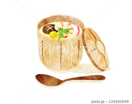 茶碗蒸しのイラスト　水彩風加工バージョン 129262649