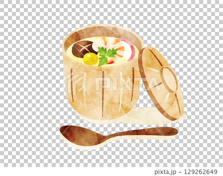 茶碗蒸しのイラスト　水彩風加工バージョン 129262649