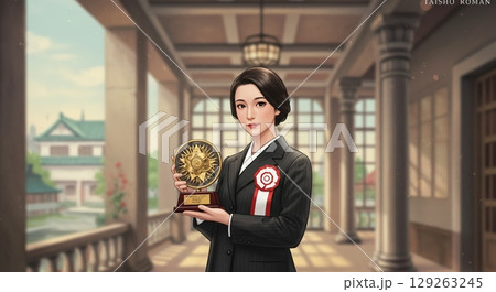 夢と希望の時代！大正ロマン風のイラストで描かれた都市 129263245