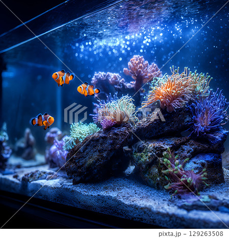 カラフルな熱帯サンゴとクマノミの水中風景 カラフルな熱帯サンゴとクマノミの水中風景 129263508