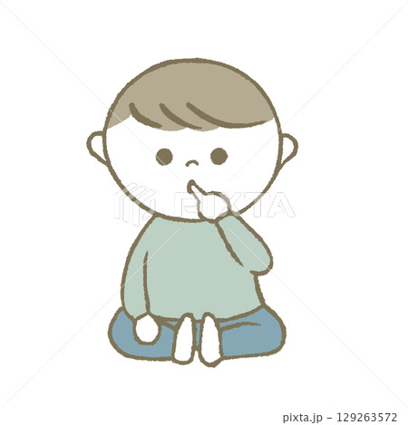 指をくわえる子供　水色 129263572