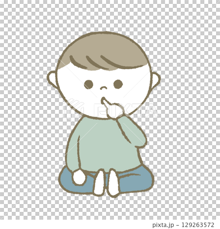 指をくわえる子供　水色 129263572
