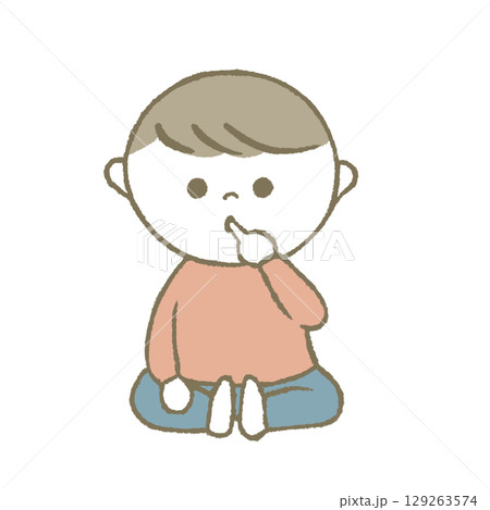 指をくわえる子供　ピンク 129263574