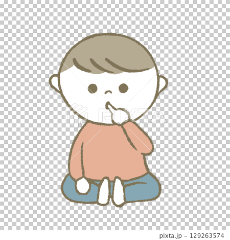指をくわえる子供　ピンク 129263574