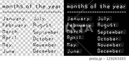 Digital letter month names. Calendar words. January to December. 129263883