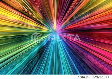 放射状に伸びるレインボーライトの背景 129263944