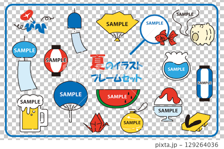 Summer frame material illustration set Summer frame material illustration set 129264036