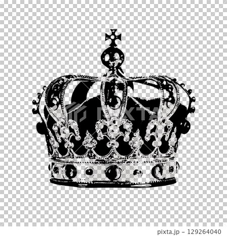 レトロな王冠のイラスト モノクロで描かれたクラシックな王室エンブレム 129264040