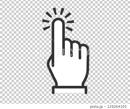 Simple line drawing of a finger icon with a radiating beam indicating a tap | Vector 129264105