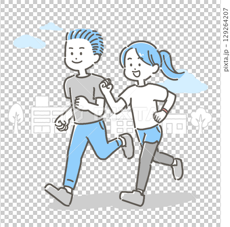 Illustration of a young couple jogging outdoors 129264207