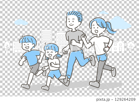 Illustration of a family jogging outdoors 129264209