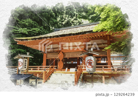水彩画風　こんぴらさん　白峰神社　香川県琴平町 129264239