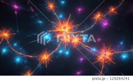 Floating Fractal Shard Network in Neon Void 129264241