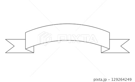 白黒色線のシンプルなアーチ型リボン見出し素材　透過png透明　ベクター 129264249