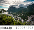 Contrasting Urban And Natural Landscape In Rio De Janeiro: View Over High-Rises, Favelas, And Lush Mountains With Cloud-Covered Peaks Near Leblon And Vidigal 129264298