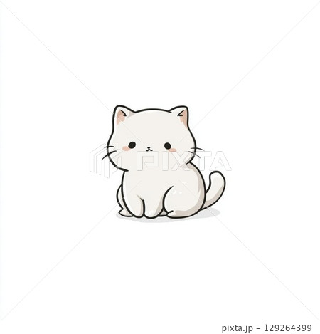 正面を向いて座る長毛種猫のイラスト 129264399