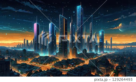 ゲーム背景 サイバーパンク デジタルワールド都市の俯瞰 ゲーム背景 サイバーパンク デジタルワールド都市の俯瞰 129264493