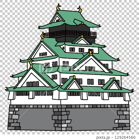 Japanese castle Osaka Castle illustration image Japanese castle Osaka Castle illustration image 129264560