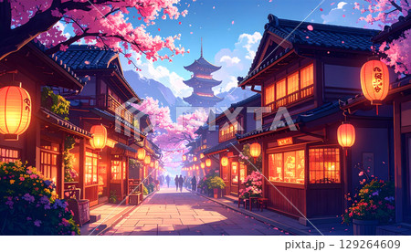 日本的な風景が広がる街並みの風景 129264609