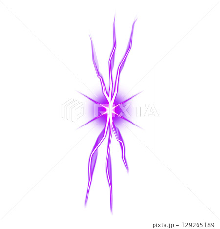紫の発光電気バーストと稲妻の融合（透明背景） 129265189