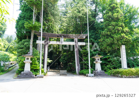 木々に囲まれた「しらやま比咩神社」の表参道の鳥居|パワースポット|石川県白山市 木々に囲まれた「しらやま比咩神社」の表参道の鳥居|パワースポット|石川県白山市 129265327