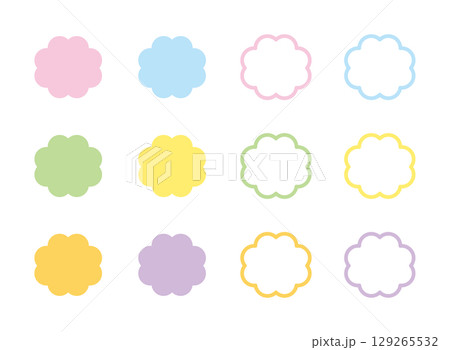 パステルカラーのかわいいもくもくふきだしフレームセット 129265532