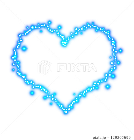 青色のキラキラハート型エフェクト・切り抜き 129265699