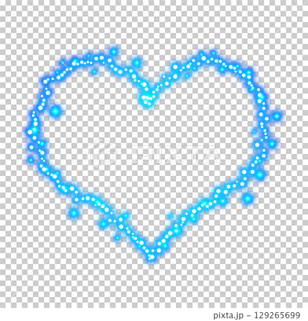 青色のキラキラハート型エフェクト・切り抜き 129265699
