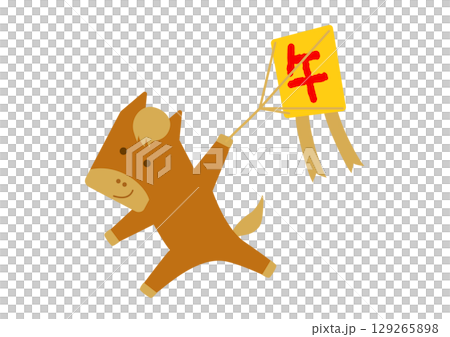 新年祝福/放風箏的簡單紅馬人物 129265898