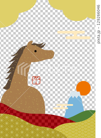 2026年午年の午と富士山と和柄の年賀状/縦04・文字なし 129266046