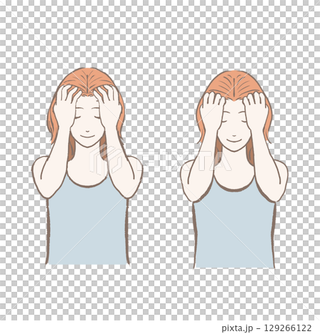 Hand-drawn illustration of a woman doing a head massage 129266122