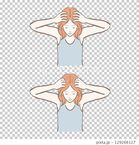 手繪插畫：一位女士正在做頭部按摩 129266127