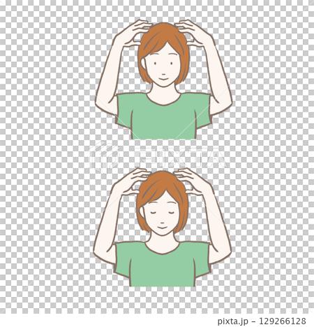 ヘッドマッサージをする女性の手描きイラスト 129266128
