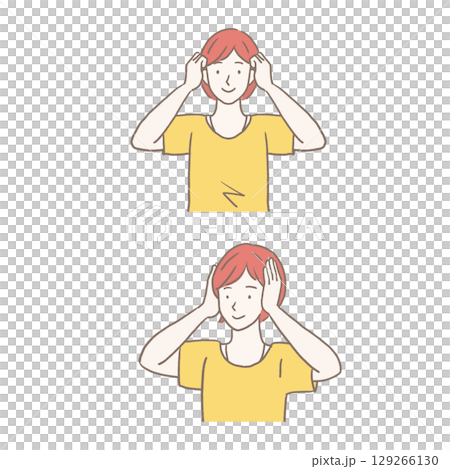 ヘッドマッサージをする女性の手描きイラスト 129266130