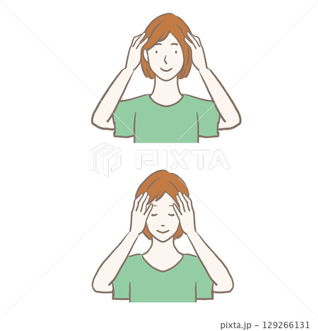 ヘッドマッサージをする女性の手描きイラスト ヘッドマッサージをする女性の手描きイラスト 129266131