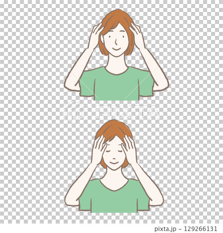 ヘッドマッサージをする女性の手描きイラスト ヘッドマッサージをする女性の手描きイラスト 129266131