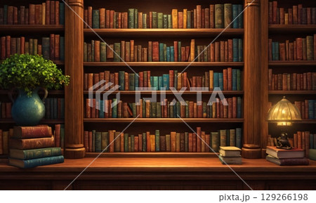 本棚のある図書館 129266198