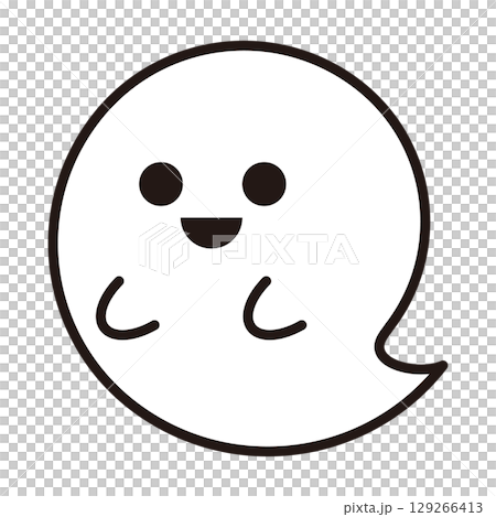 シンプルな白いおばけのキャラクターの ベクターイラスト素材　単体 129266413