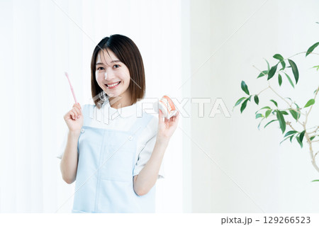 歯磨き指導をする歯科スタッフの女性 歯磨き指導をする歯科スタッフの女性 129266523