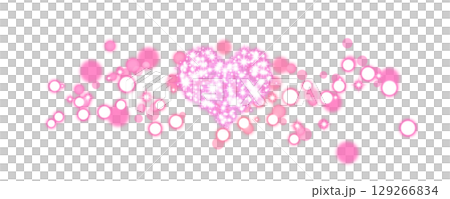 透明背景のピンクのキラキラハートと発光する玉 129266834
