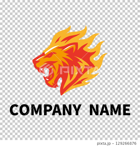 帶有火焰的獅子標誌插圖 | 獅子吉祥物徽章設計 帶有火焰的獅子標誌插圖 | 獅子吉祥物徽章設計 129266876