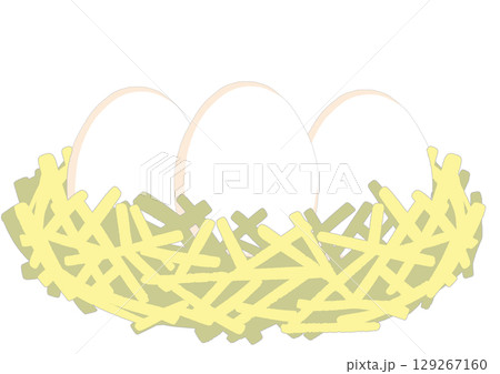 シンプルな鳥の巣と白いたまごのイラスト 129267160