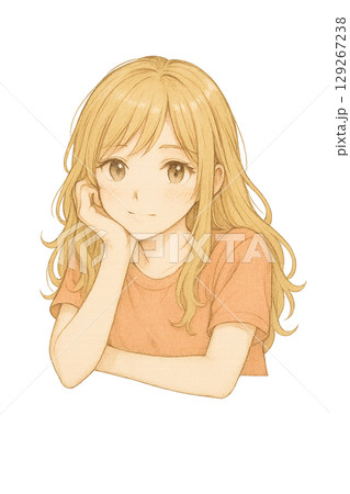 頬杖をつく女性 129267238