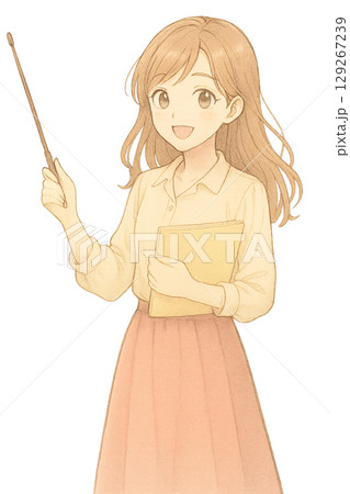 指し示すプレゼン女性 129267239