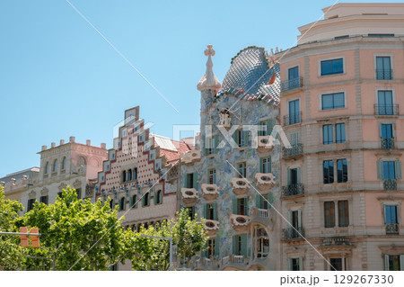 Exterior Architecture of Gaudi Casa Batllo in Barcelona, Spain Exterior Architecture of Gaudi Casa Batllo in Barcelona, Spain 129267330