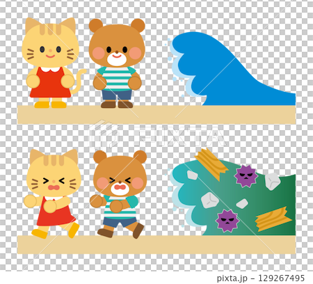 防災イラスト　津波の危険04 129267495