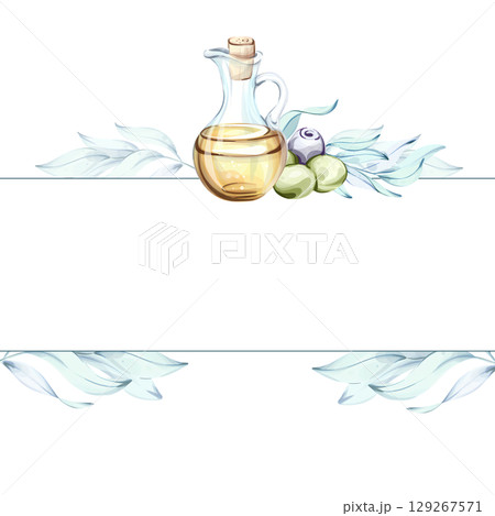 Exploring the beauty of olives and olive oil through watercolor illustrations frame, border, arrangement 129267571