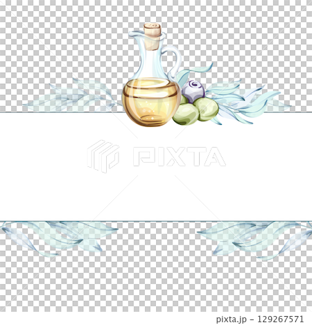 Exploring the beauty of olives and olive oil through watercolor illustrations frame, border, arrangement 129267571